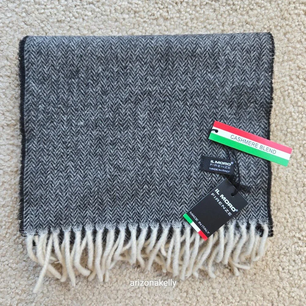 NWT Wool/Cashmere Blend Herringbone Black White Italy Il Moro Firenze - Picture 11 of 13